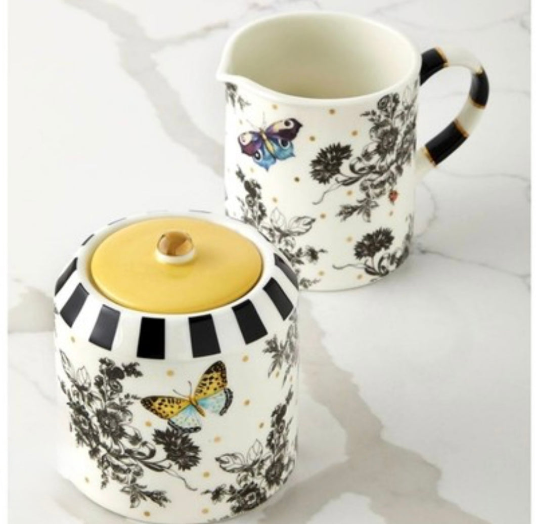 Butterfly toile creamer and sugar sets