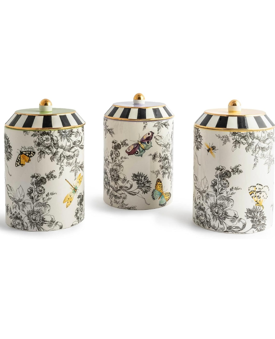 Butterfly toile canister set of 3