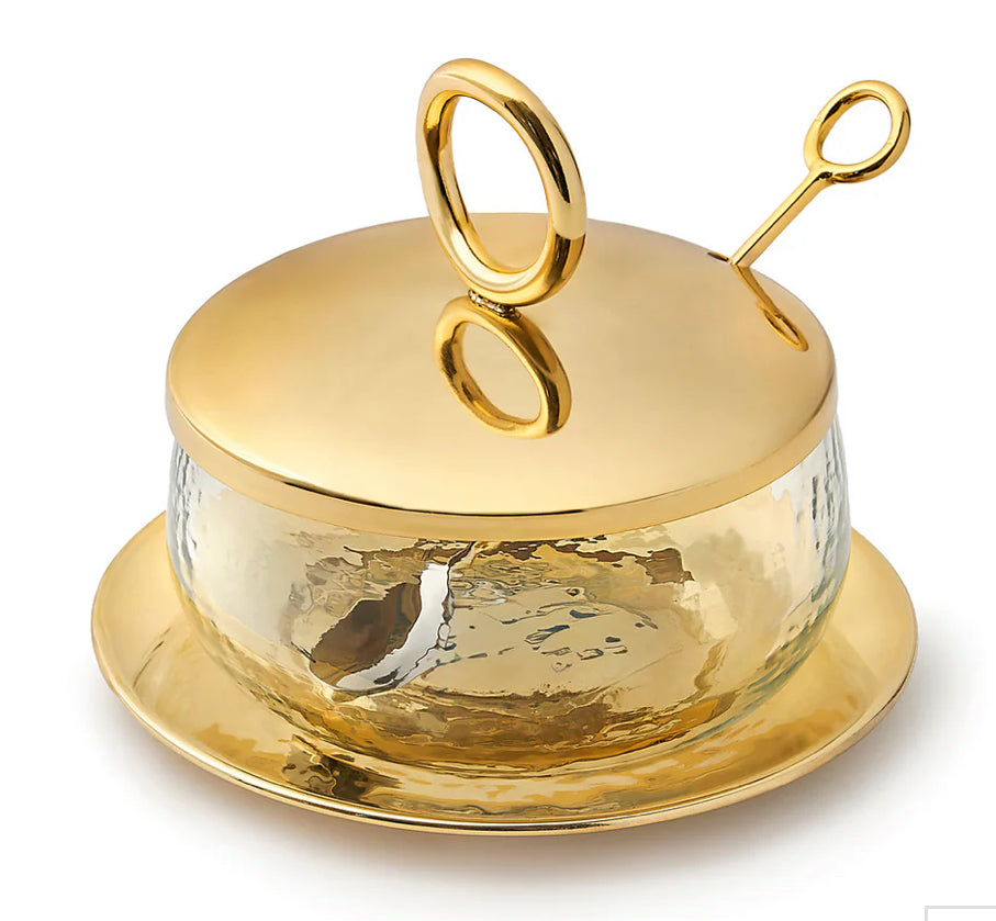Gold Sphere Honey Dish on tray