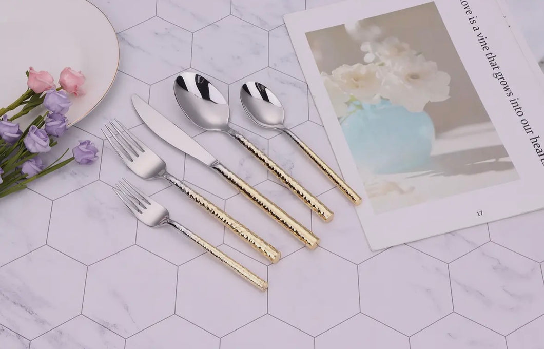 Ombre Gold Handle Flatware Set, Service For 4