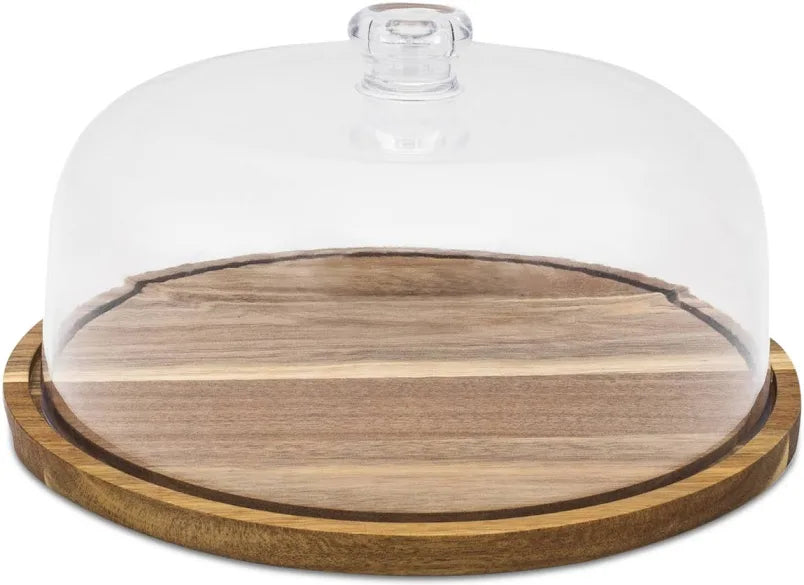 Acacia Cake Tray with Acrylic Dome