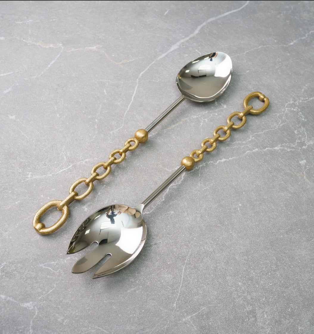 Textured Gold Chain Handle Servers